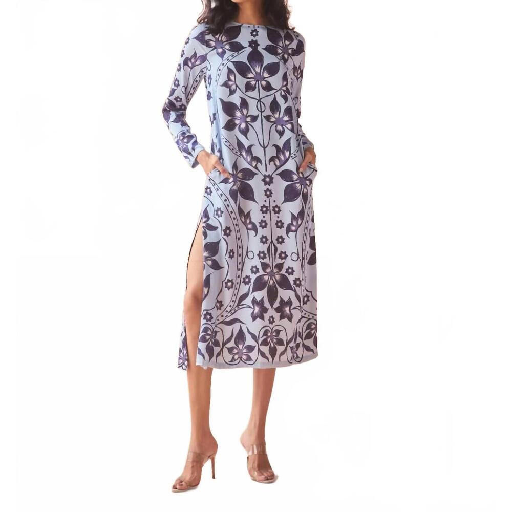 NEW OMIKA lara midi dress in ceci lagoon